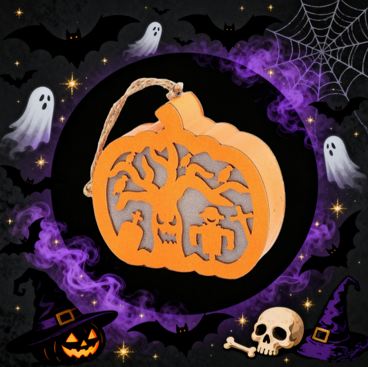 Halloween Haunted Tree Scene Wooden Pumpkin Light
