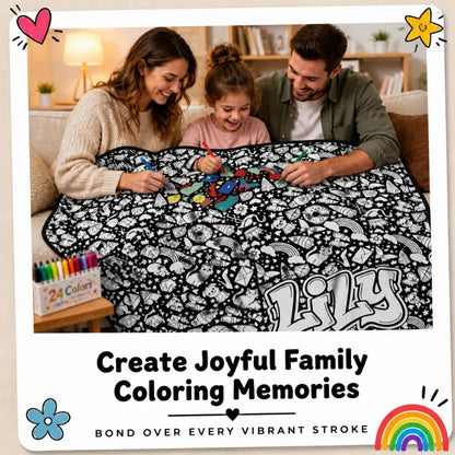 DIY Drawing & Custom Text Blanket with 24-Color Markers | Create Your Art Blanket Washable Keepsake Blanket for Kids & Adults