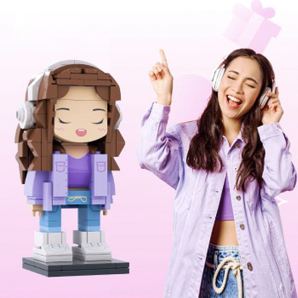Custom 1-Person Cute Full-Body Brick Figure – Personalized Gift for Her