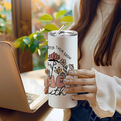 Personalized Wildflowers Teacher Tumbler – 20oz Skinny with Lid & Straw