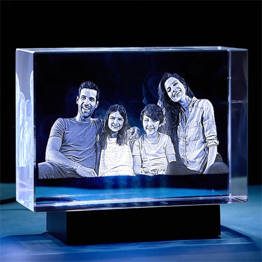 Laser Engraved Crystal Cube Photo
