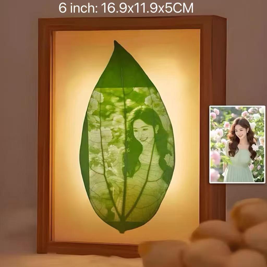 Personalized Photo on a Real Leaf – LED Light-Up Frame | Custom Nature Gift