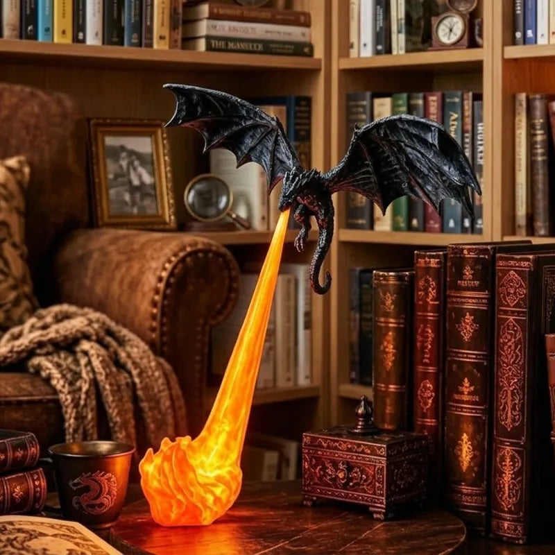 Halloween Dragon Flame Book Nook – Glowing Fire Dragon Bookshelf Insert, Spooky Fantasy Decor with LED Light for Haunted Home & Book Lovers