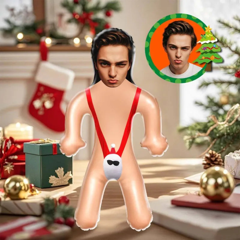 Custom Face Sexy Santa Mankini Blow Up Dolls Funny Inflatable Balloon Custom Air Doll for Party Favors Christmas Gifts
