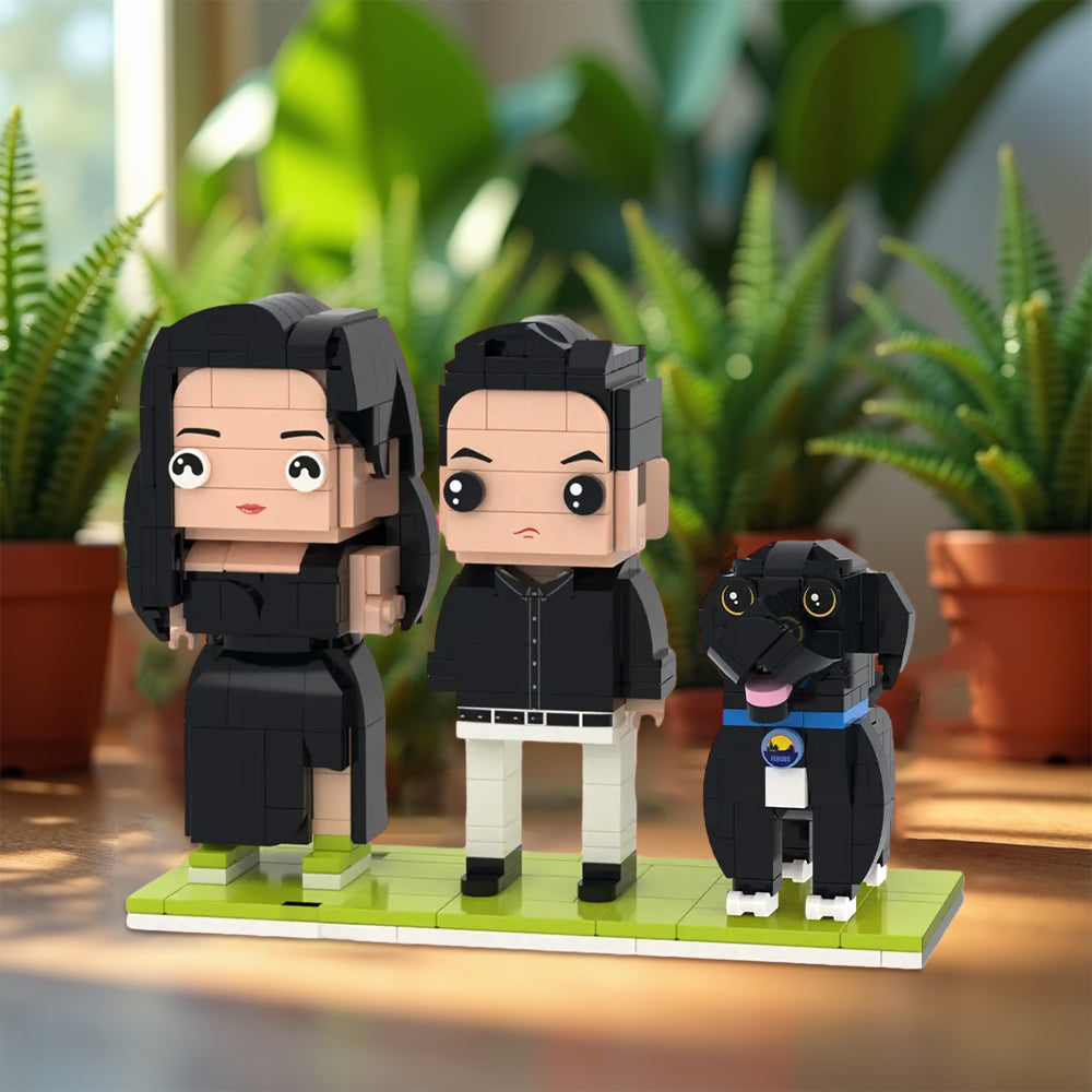 Figuras de ladrillo personalizables de cuerpo completo para 2 personas, figuras de ladrillo personalizadas con perro, juguete de bloques de partículas pequeñas