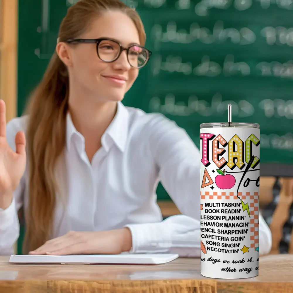 Personalized Teacher Appreciation Tumbler – 20oz Skinny with Lid & Straw