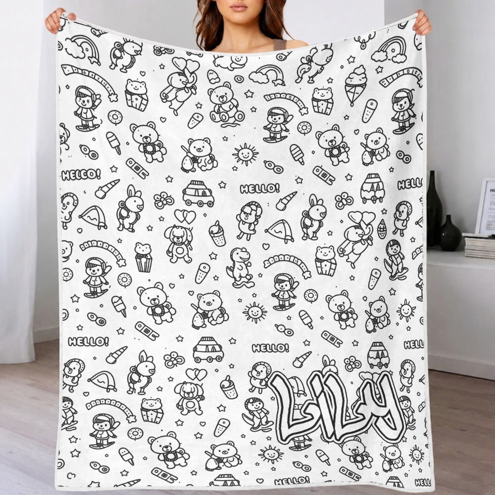 DIY Drawing & Custom Text Blanket with 24-Color Markers | Create Your Art Blanket Washable Keepsake Blanket for Kids & Adults
