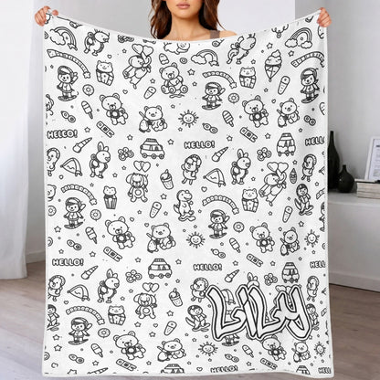 DIY Drawing & Custom Text Blanket with 24-Color Markers | Create Your Art Blanket Washable Keepsake Blanket for Kids & Adults