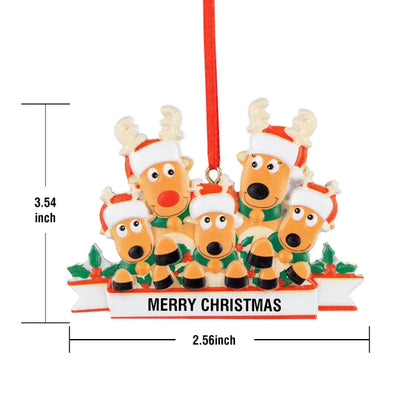 Gepersonaliseerde kerstversiering met aangepaste naam van een rendierfamilie