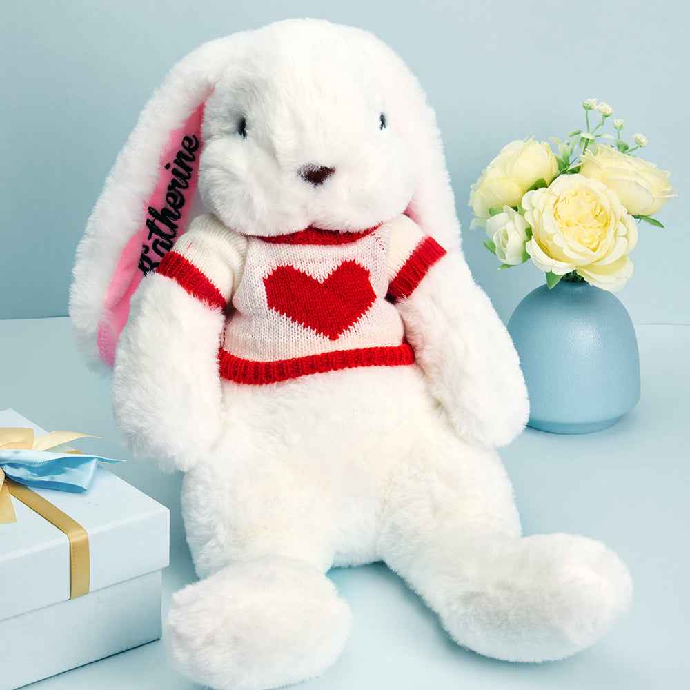Personalized Sweater Bunny Plush — Custom Rabbit with Embroidered Name Gift for Kids