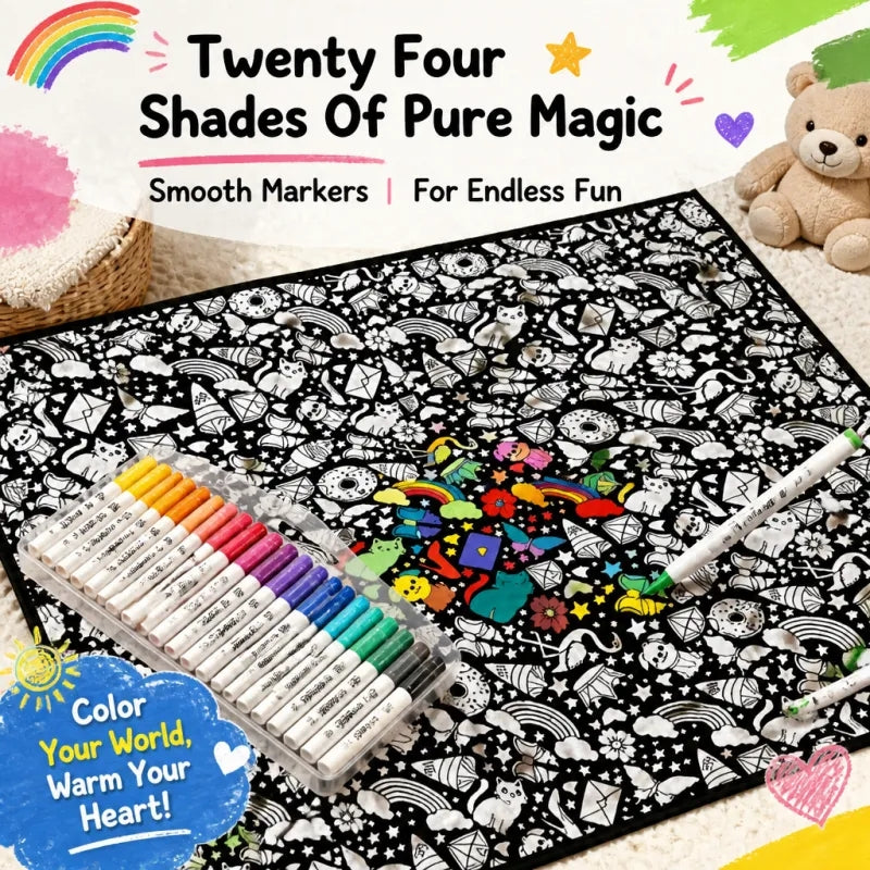 DIY Drawing & Custom Text Blanket with 24-Color Markers | Create Your Art Blanket Washable Keepsake Blanket for Kids & Adults