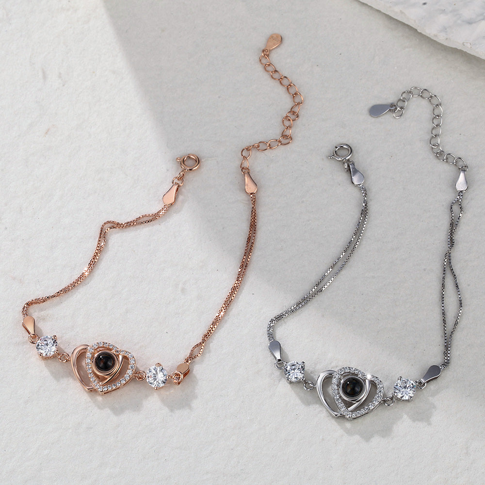 Op maat gemaakte armband met dubbel hartmotief van 925 sterling zilver