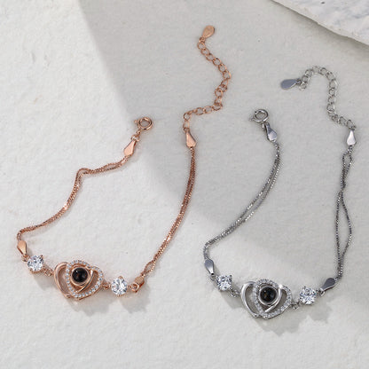 Op maat gemaakte armband met dubbel hartmotief van 925 sterling zilver