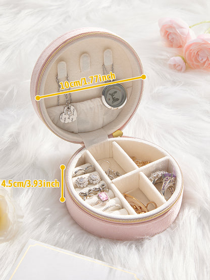 Custom Name Light Pink Round Velvet Jewelry Box – Birthday Wedding & Bridesmaid Gift