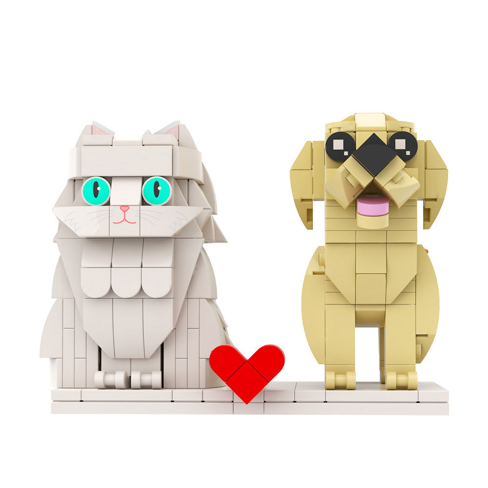 Full-Body Cute Brick Figures of 1 Dog & 1 Cat 