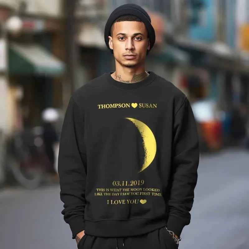 Custom Moon Phase Round Neck Unisex Sweatshirt Personalized Names