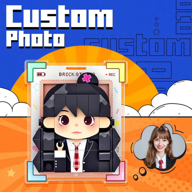 Personalized Brick Figure Fridge Magnets Pink Photo Stickers 