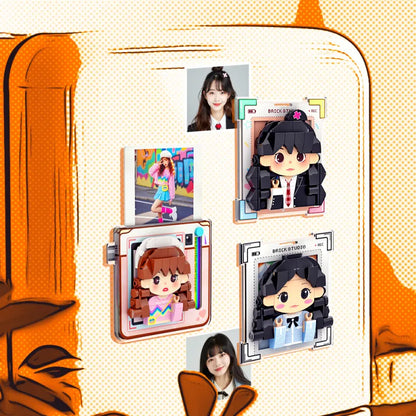 Personalized Brick Figure Fridge Magnets Pink Photo Stickers 