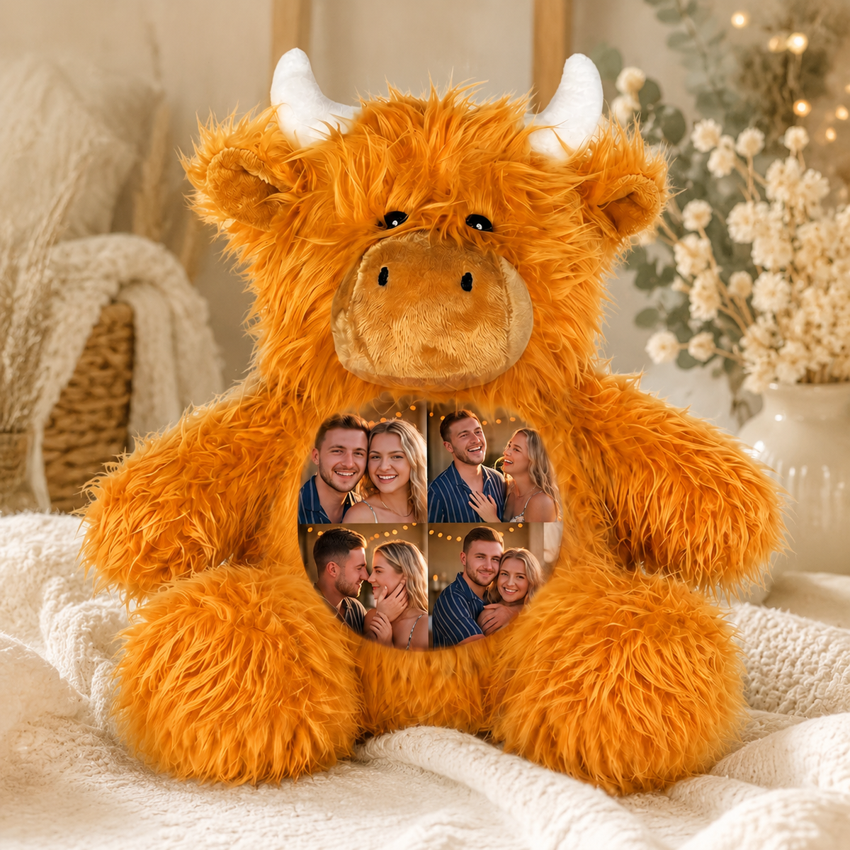 Personalized Highland Cow Plush – Custom 4-Photo Gift