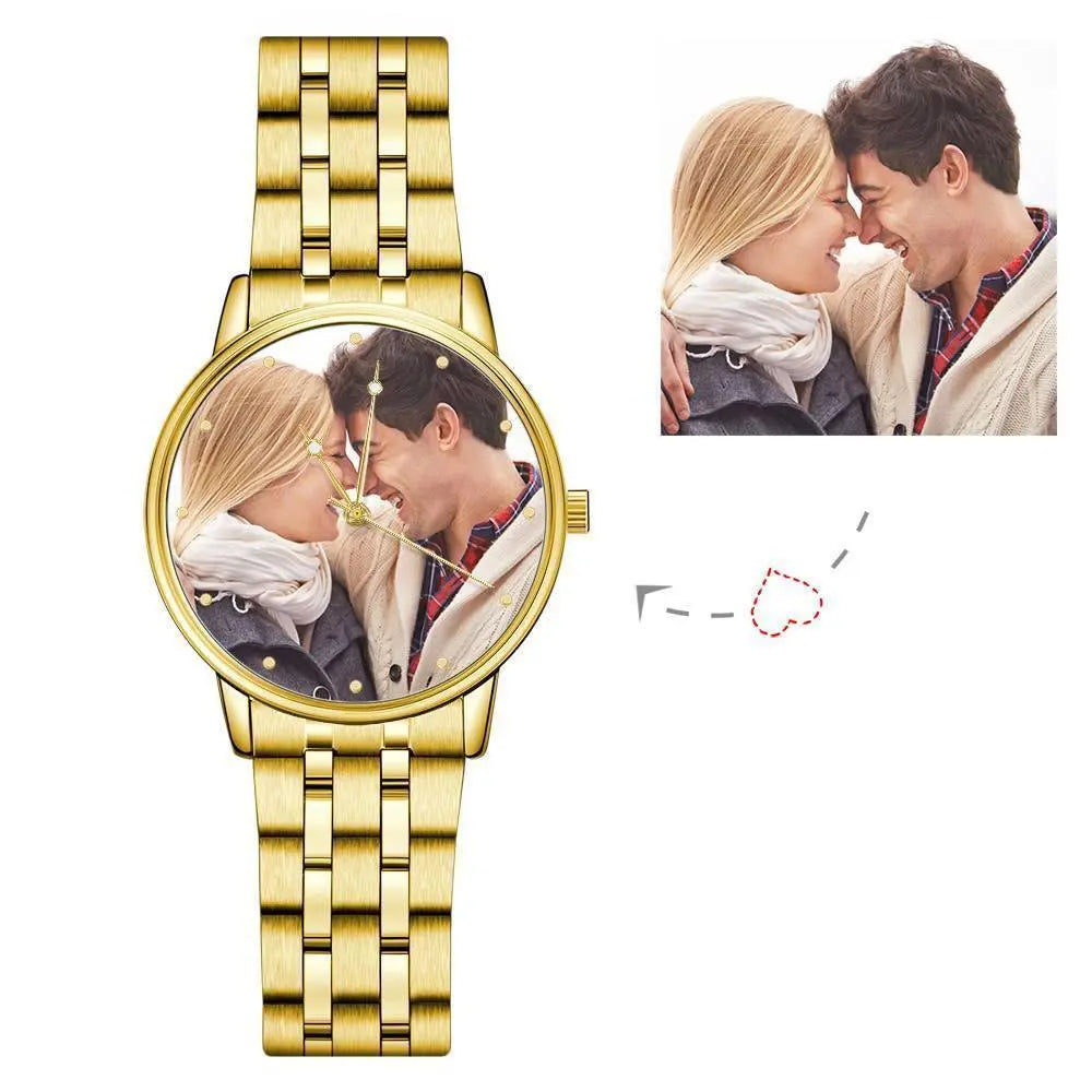 Personalized Photo Watch Unisex - Custom Engraved Text, Alloy Strap 38mm - Mini Brick Custom