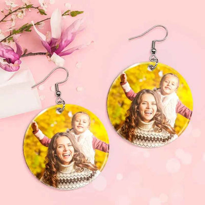 Custom Photo Acrylic Dangle Earrings Personalized Circle Earrings Birthday Gift Women's Day Gift Mother's Day Gift