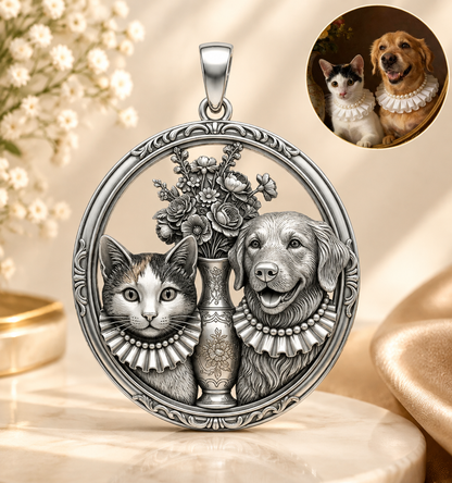 Personalized 3D Pet Portrait Necklace, Custom Sterling Silver Pet Pendant, Memorial Dog & Cat Jewelry Gift