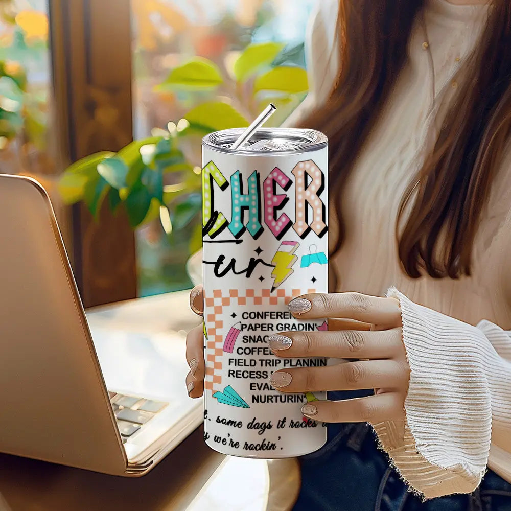 Personalized Teacher Appreciation Tumbler – 20oz Skinny with Lid & Straw