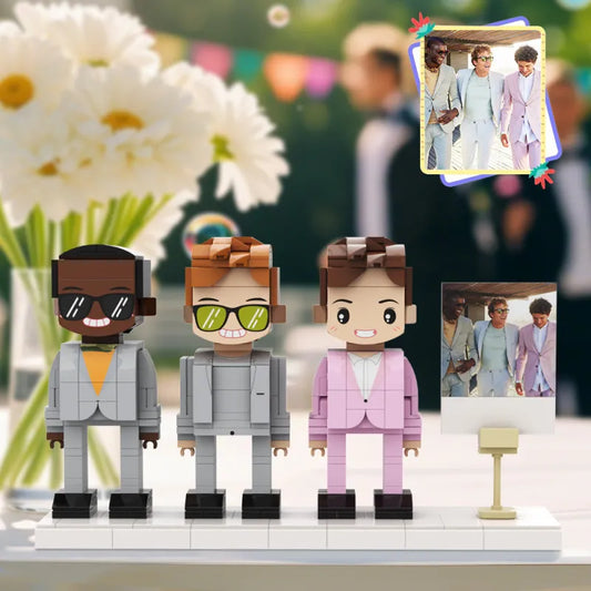 Figuras de ladrillo personalizadas de cuerpo completo para 3 personas: regalo de boda personalizado