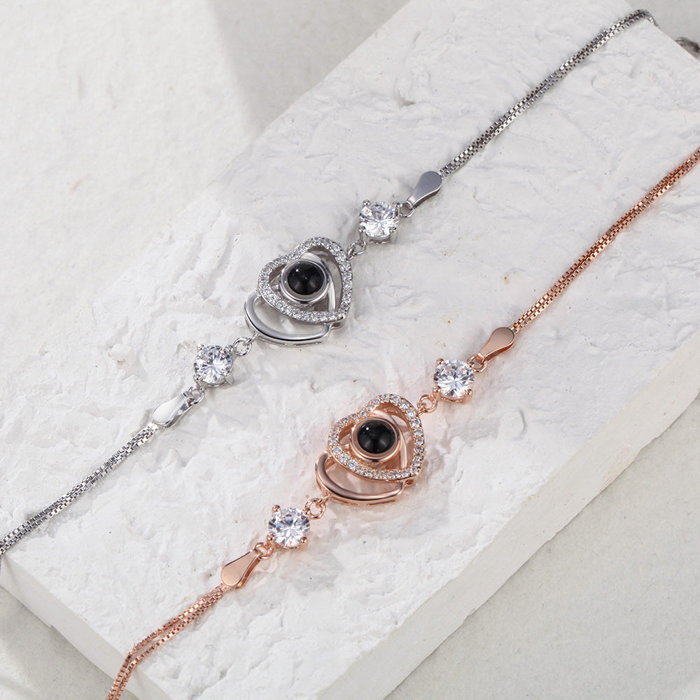 Op maat gemaakte armband met dubbel hartmotief van 925 sterling zilver