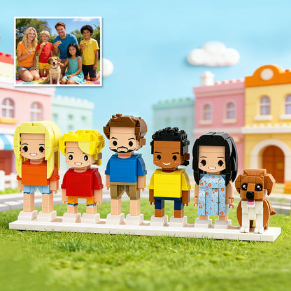 Custom Full-Body Cute Brick Figures of 5 People and 1 Dog