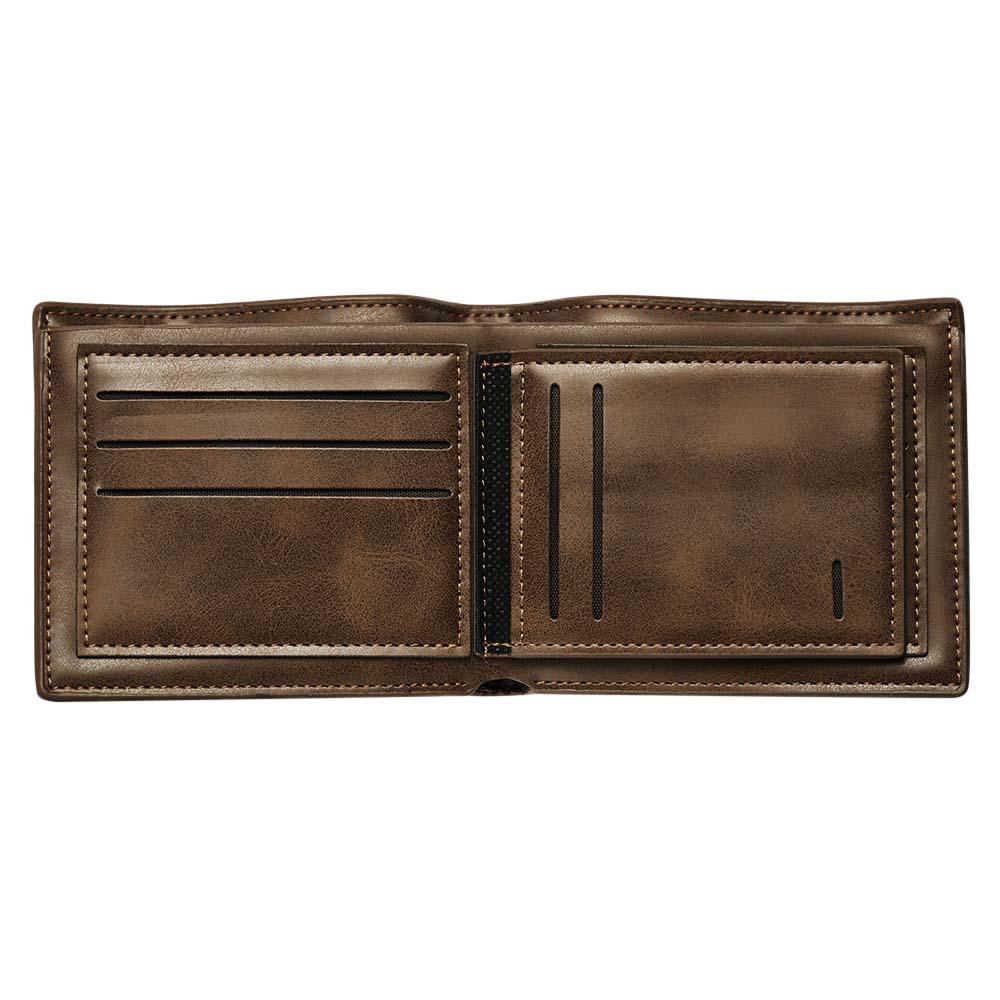 Op maat gemaakte portemonnee van donkerbruin PU-leer met foto en gravure – Verjaardags- en Vaderdagcadeau