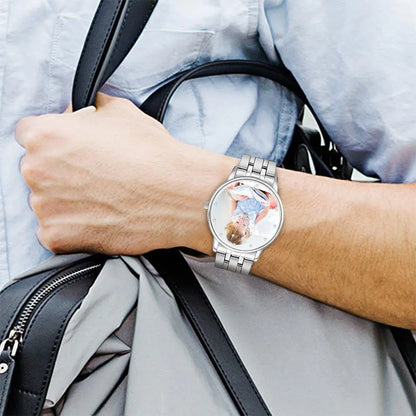 Personalized Photo Watch Unisex - Custom Engraved Text, Alloy Strap 38mm - Mini Brick Custom