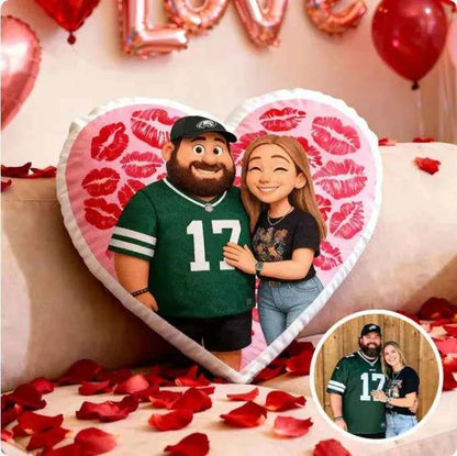 Custom Photo Heart-shaped Pillow with Red Lips Design Personalized Pillow Valentine’s Day Gifts for Couple