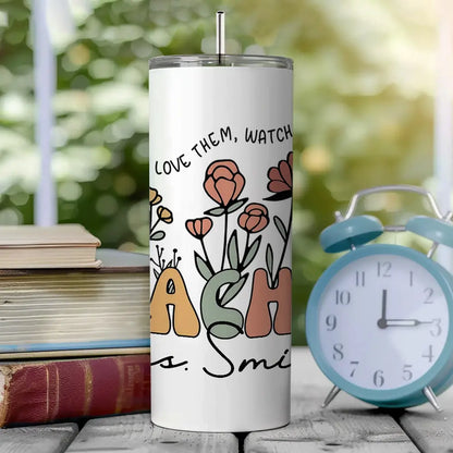 Personalized Wildflowers Teacher Tumbler – 20oz Skinny with Lid & Straw