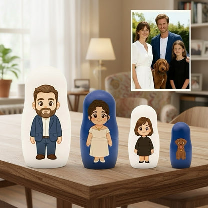 (5 Working Days Production) Personalized Family Portrait Nesting Doll with Box Custom Photo into Cartoon Style Preview Christmas Gift