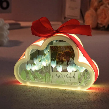 Gepersonaliseerde fotowolkvormige tulp rechthoekige lamp bloem oneindigheidsspiegeldoos oneindigheidsspiegelbloem met uw foto en tekst DIY-kit