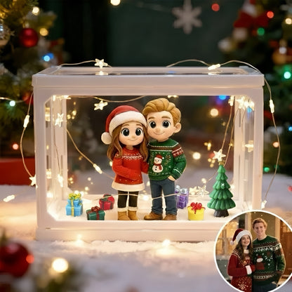 Gepersonaliseerde 3D-minifigurenpoppenhuis van glas voor 2 personen, gepersonaliseerd tafereel, uniek kerstcadeau (productietijd: 10-15 werkdagen)