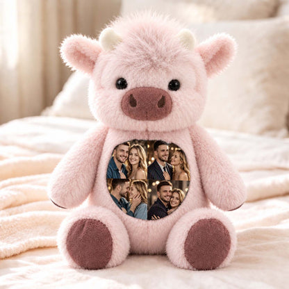 MadeMine personalized Highland Cow plush toy with custom photo, soft plush material, and detailed Highland Cow features.