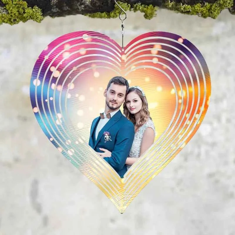 Custom Photo Heart Wind Spinner Chime Garden Decoration