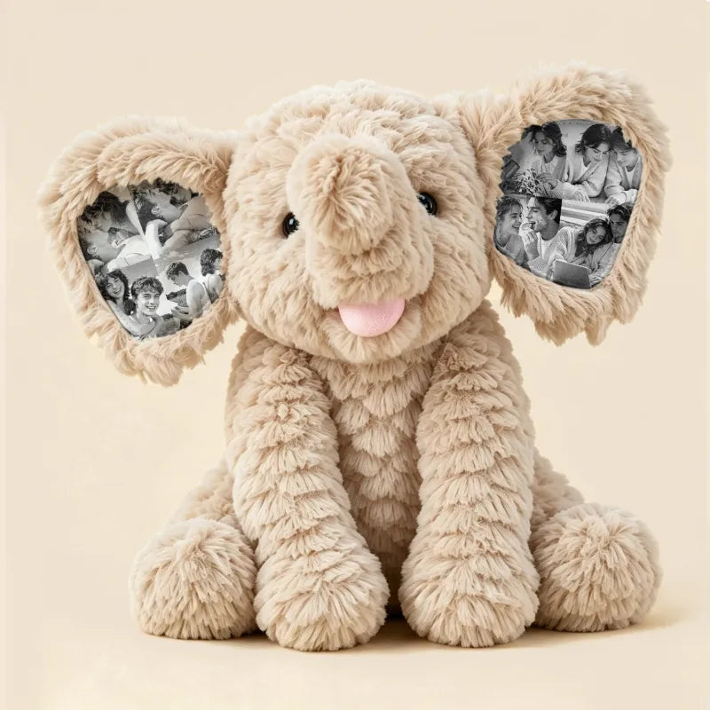 Custom Photo Elephant Plush – Personalized Ear Picture Gift