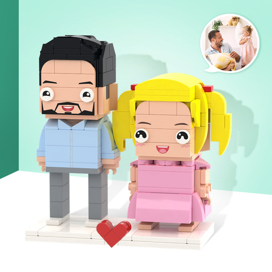 Figuras personalizadas de cuerpo completo hechas con ladrillos para papá — Set personalizado de 2 personas