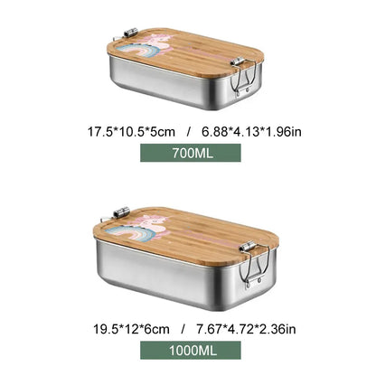 Personalized Kids Lunch Box – Custom Name Stainless Steel & Wood