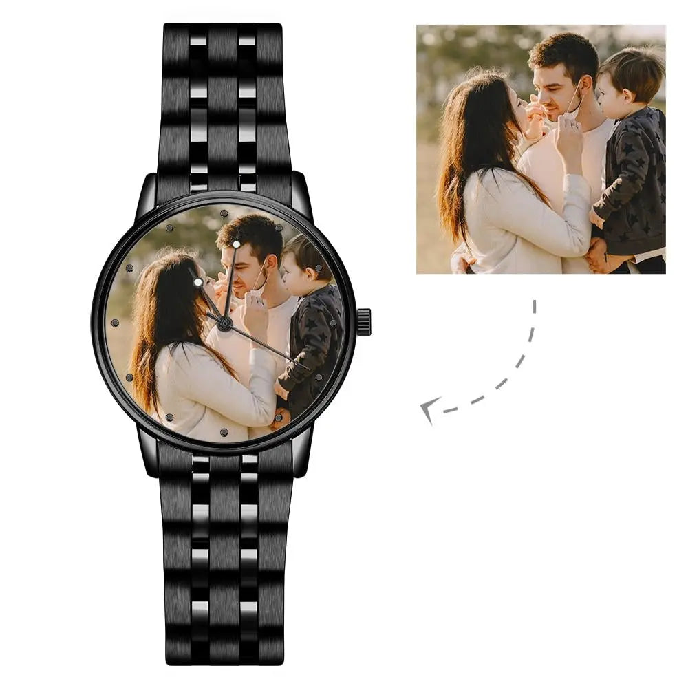 Personalized Photo Watch Unisex - Custom Engraved Text, Alloy Strap 38mm - Mini Brick Custom