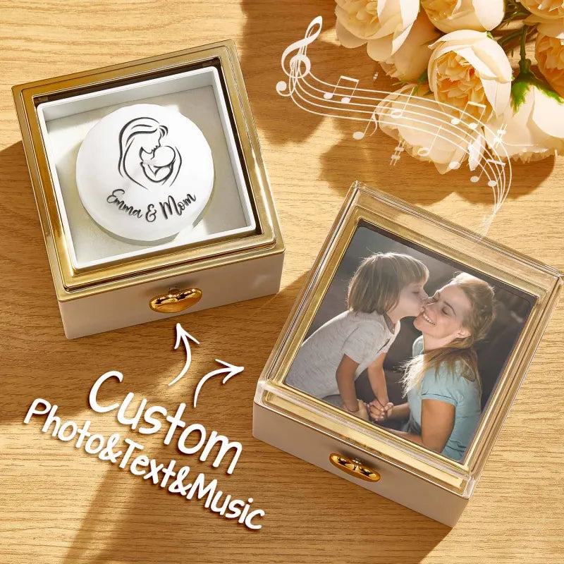 Caja de música con vela para pastel: regalo personalizado con foto y texto