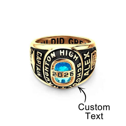 Personalized Birthstone Class Signet Ring with Engraved Symbol Name and Text Class of Graduation Gift for High School