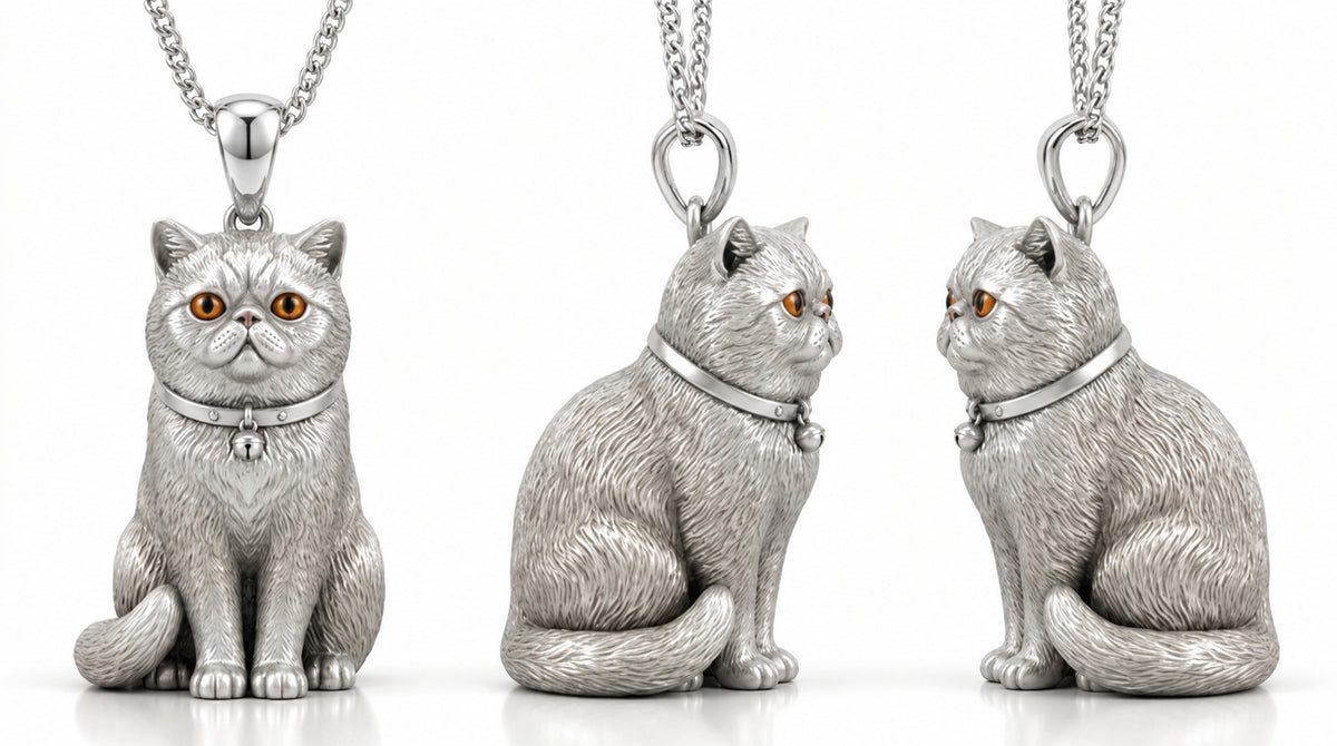 Personalized 3D Pet Portrait Necklace, Custom Sterling Silver Pet Pendant, Memorial Dog & Cat Jewelry Gift