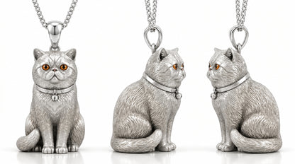 Personalized 3D Pet Portrait Necklace, Custom Sterling Silver Pet Pendant, Memorial Dog & Cat Jewelry Gift