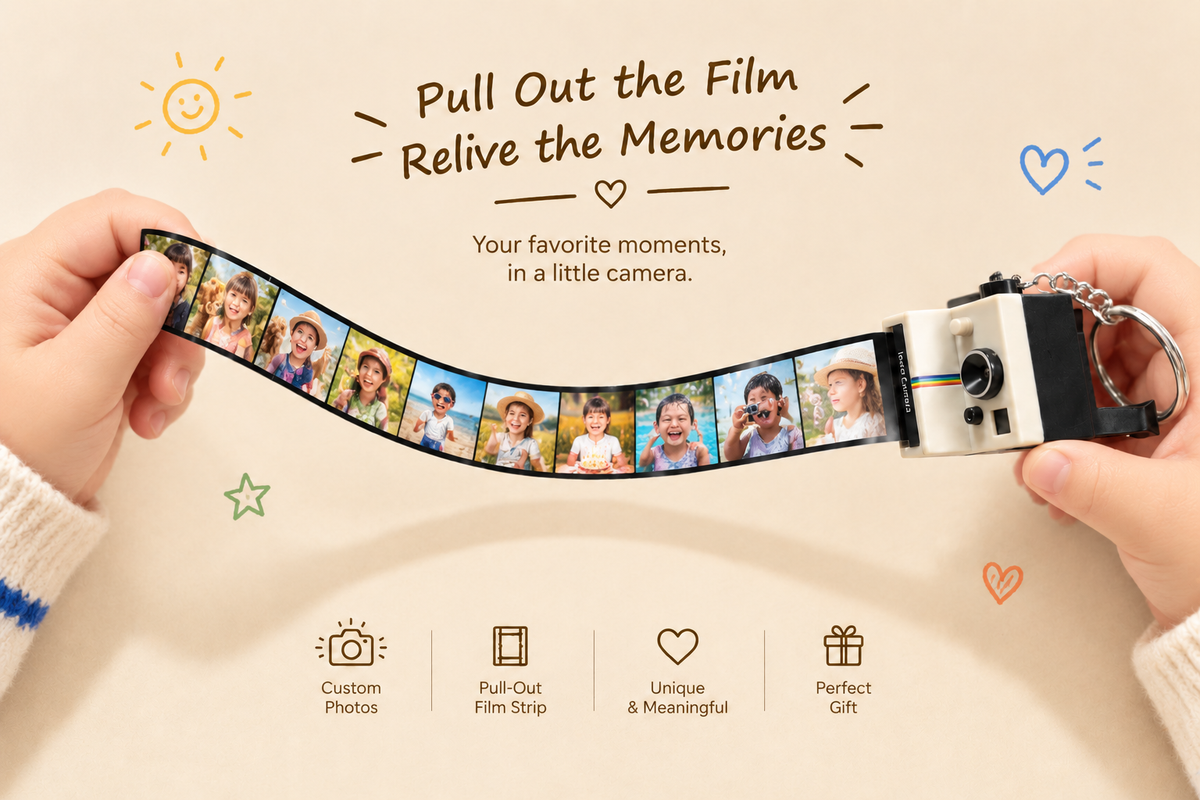 Personalized Photo Camera Keychain for Kids – Mini Film Camera with 5–10 Photos