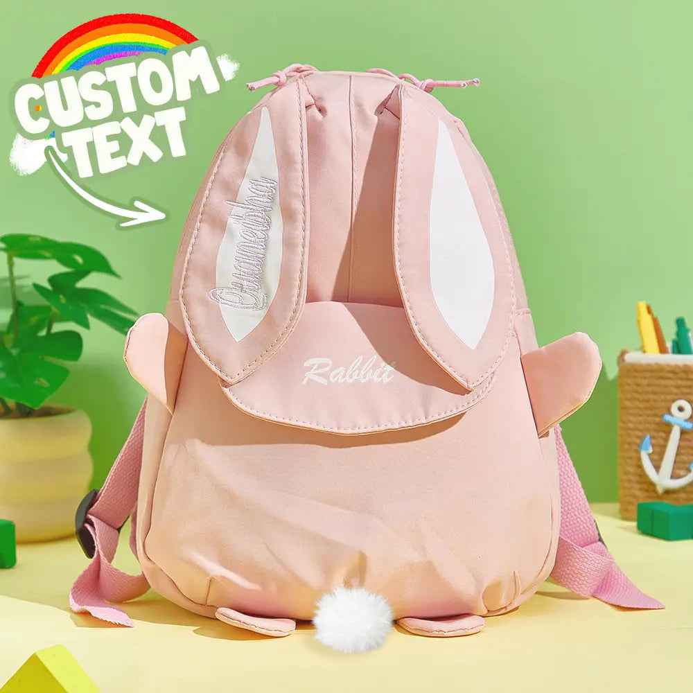Personalized Mini Rabbit Embroidery Backpack — Custom Name Kids School Bag