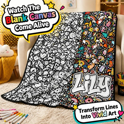 DIY Drawing & Custom Text Blanket with 24-Color Markers | Create Your Art Blanket Washable Keepsake Blanket for Kids & Adults